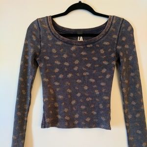 Free People Navy floral distressed Thermal top XS